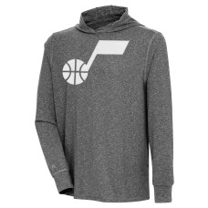 Utah Jazz Antigua Saga Long Sleeve Hoodie basketball T-shirt - Heather Black