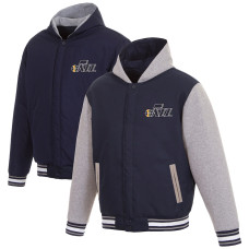 Utah Jazz JH Design Reversible Poly-Twill Hooded Jacket with Fleece Sleeves - Navy/Gray
